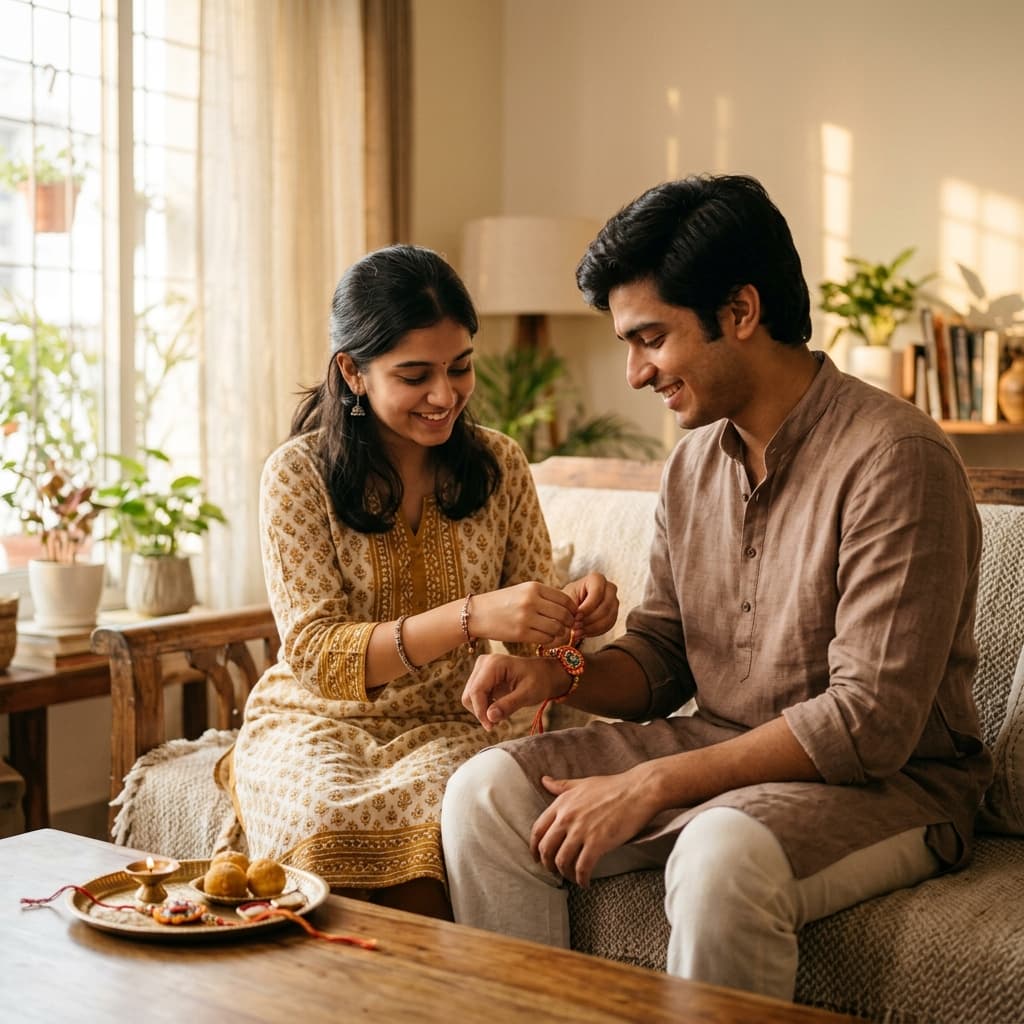 Siblings sharing a meaningful Rakhi moment